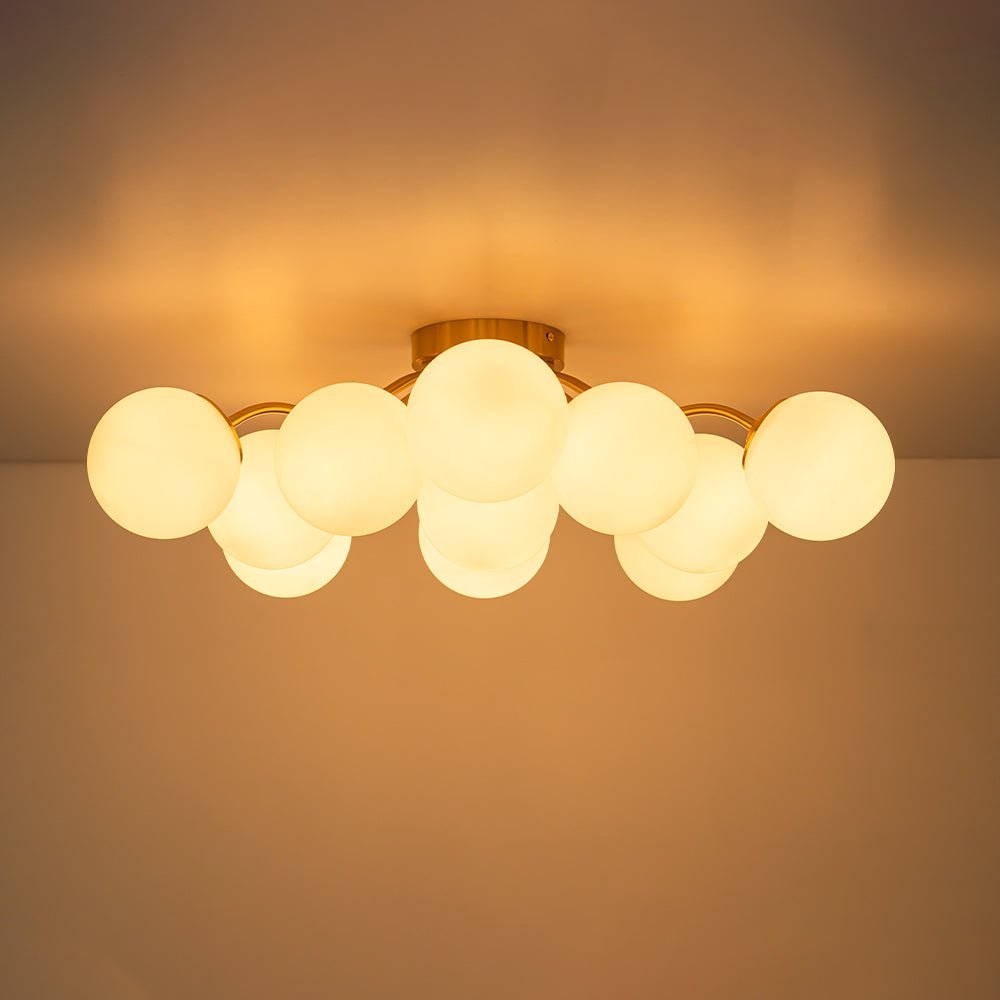 (OpenBox) Bloom Brass Frosted Glass Bubble Semi Flush Chandelier