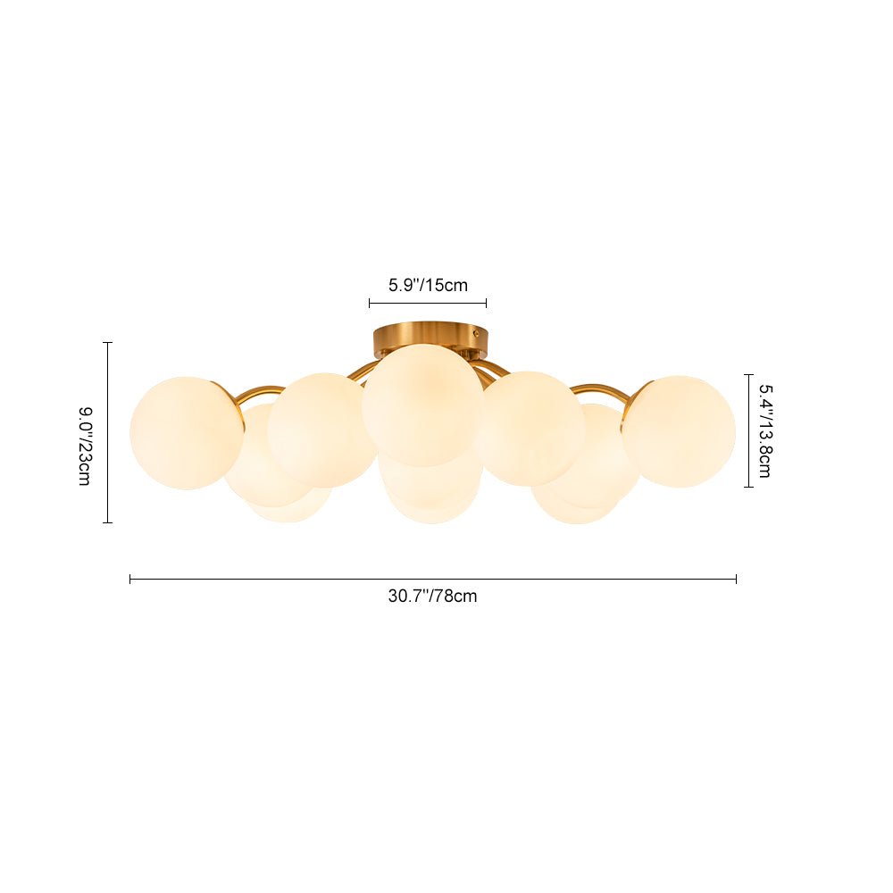 (OpenBox) Bloom Brass Frosted Glass Bubble Semi Flush Chandelier