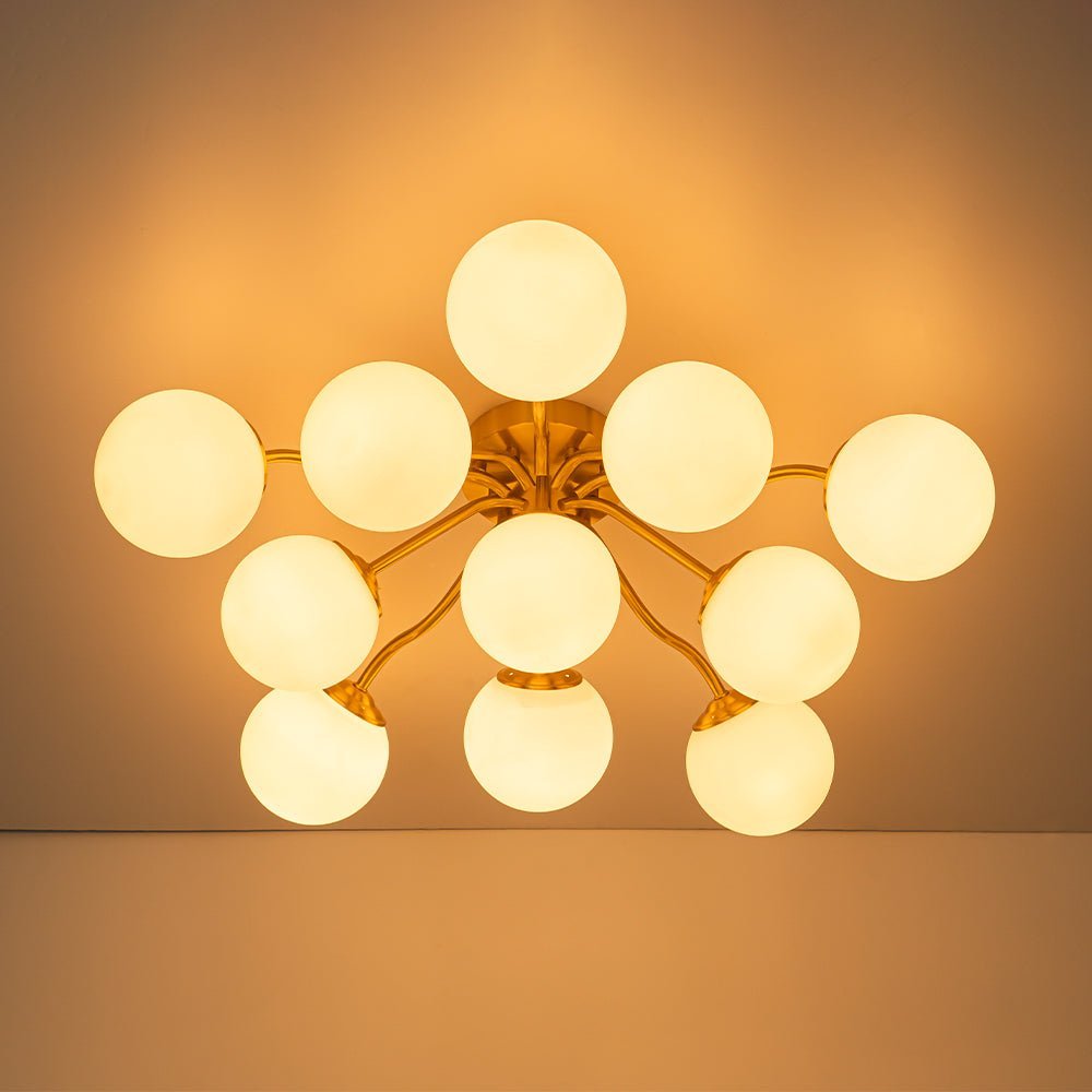 (OpenBox) Bloom Brass Frosted Glass Bubble Semi Flush Chandelier