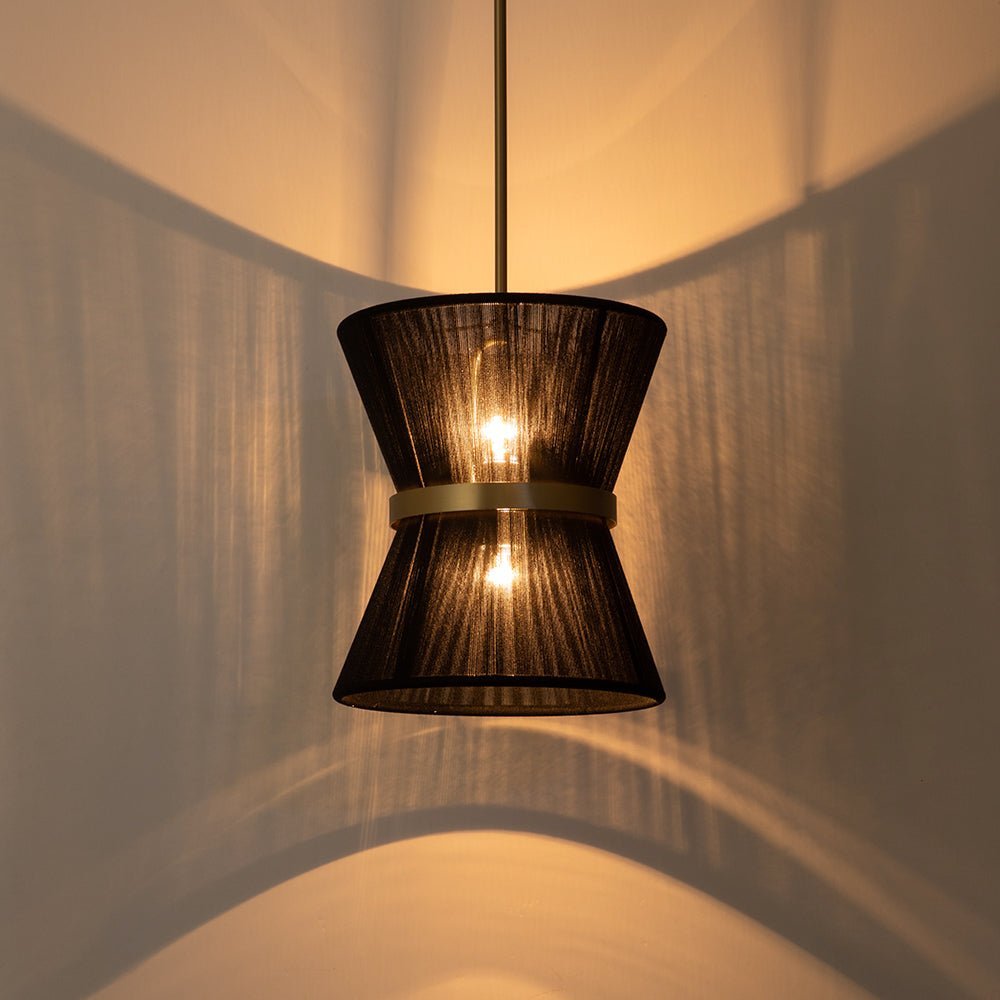 (OpenBox) Boho 2-Tier Woven Thread Tapered Drum Pendant Light