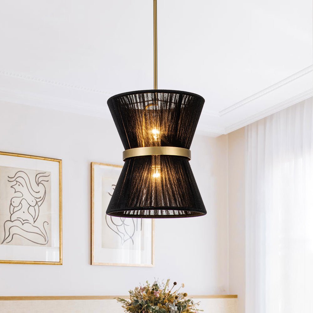 (OpenBox) Boho 2-Tier Woven Thread Tapered Drum Pendant Light