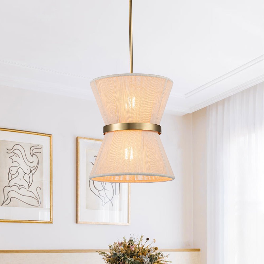 (OpenBox) Boho 2-Tier Woven Thread Tapered Drum Pendant Light