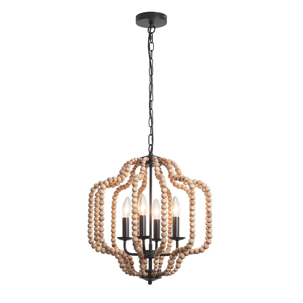 (OpenBox) Boho 4-Light Wood Beaded Lantern Pendant