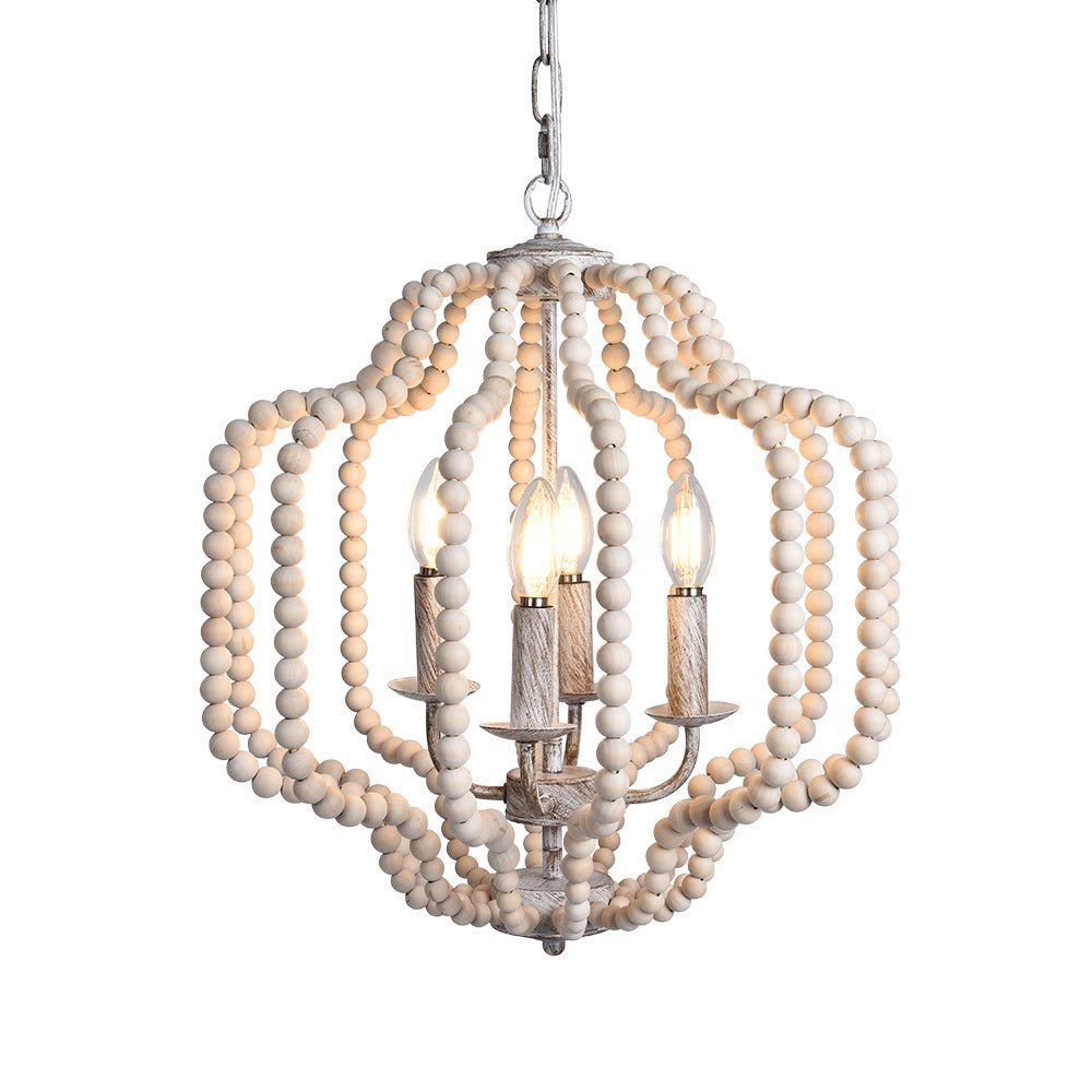 (OpenBox) Boho 4-Light Wood Beaded Lantern Pendant