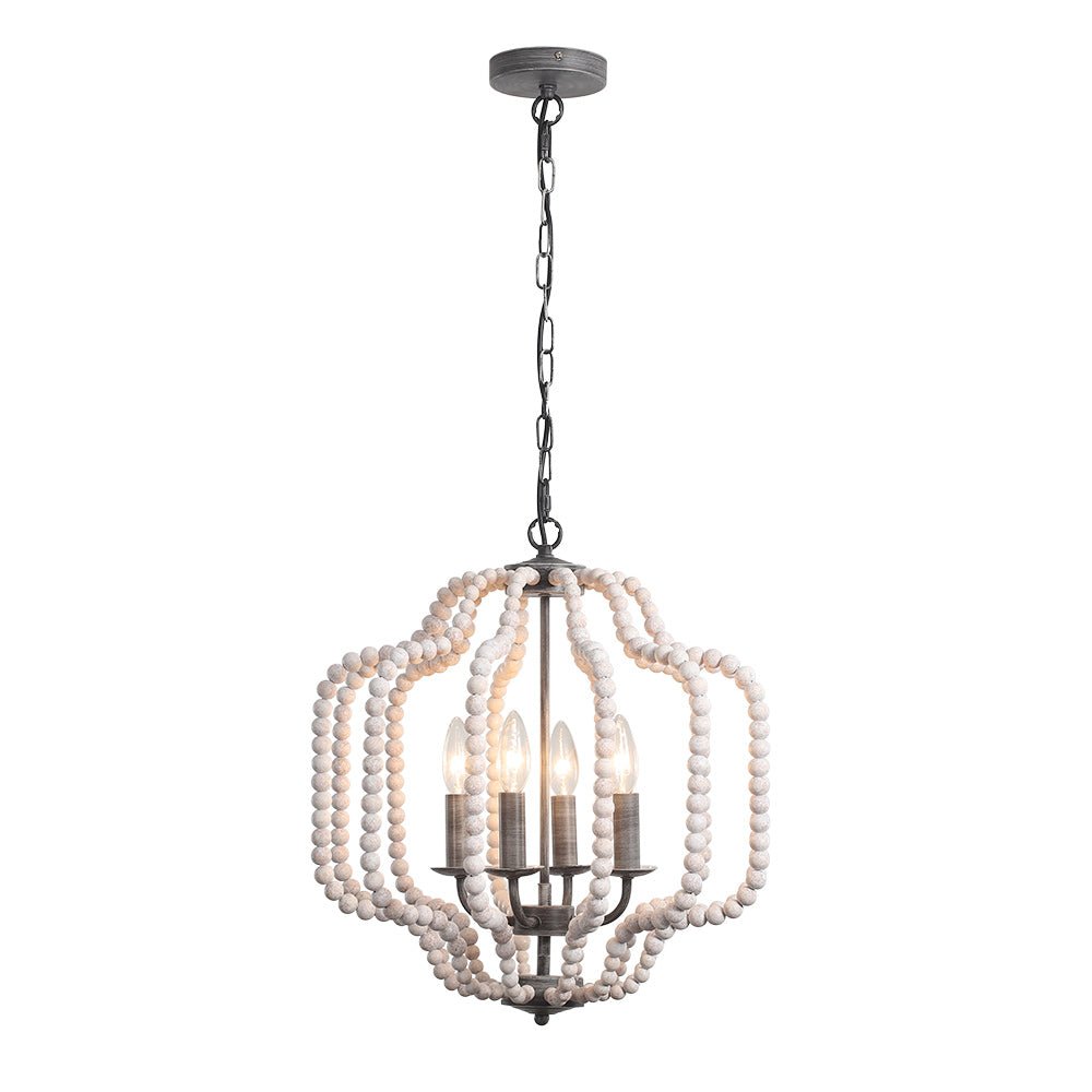 (OpenBox) Boho 4-Light Wood Beaded Lantern Pendant