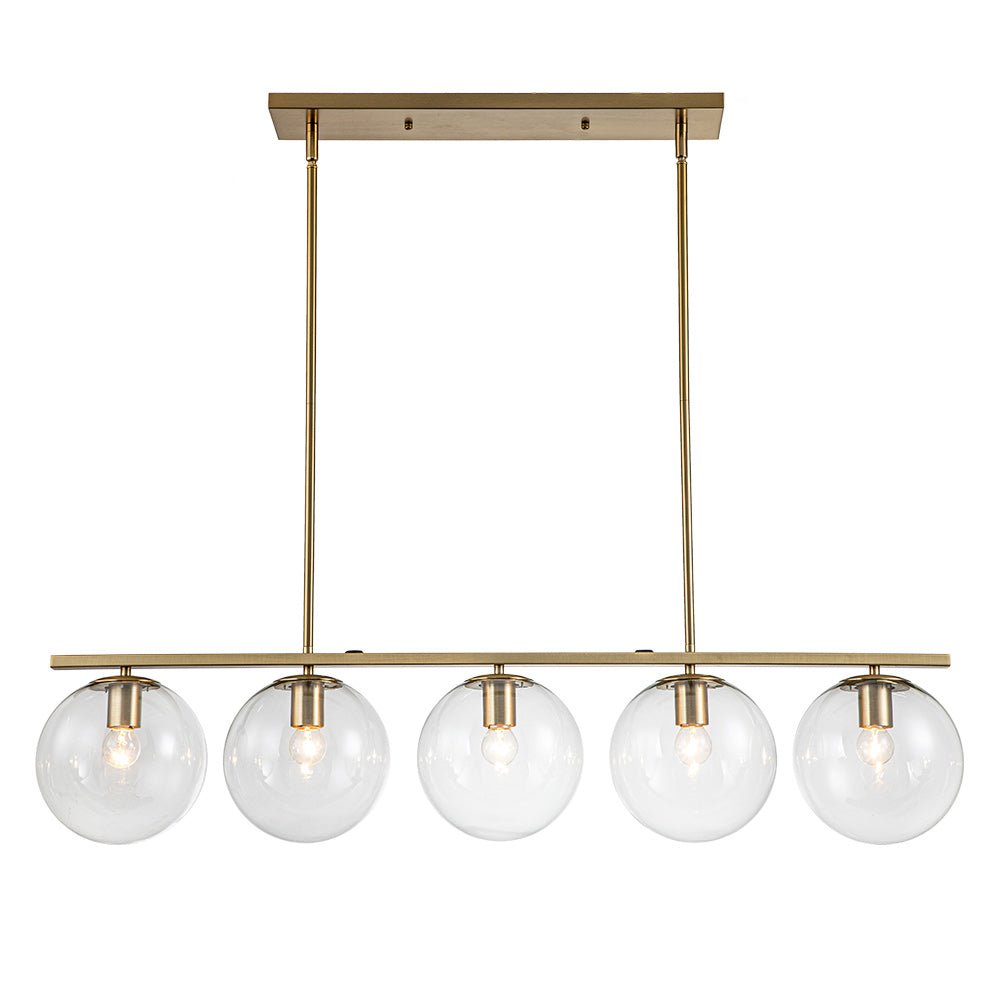 (OpenBox) Brass 5-Light Glass Globe Linear Pendant
