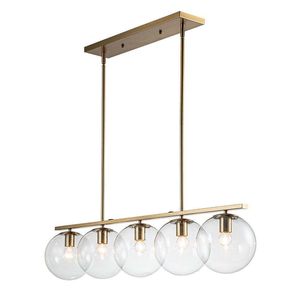(OpenBox) Brass 5-Light Glass Globe Linear Pendant