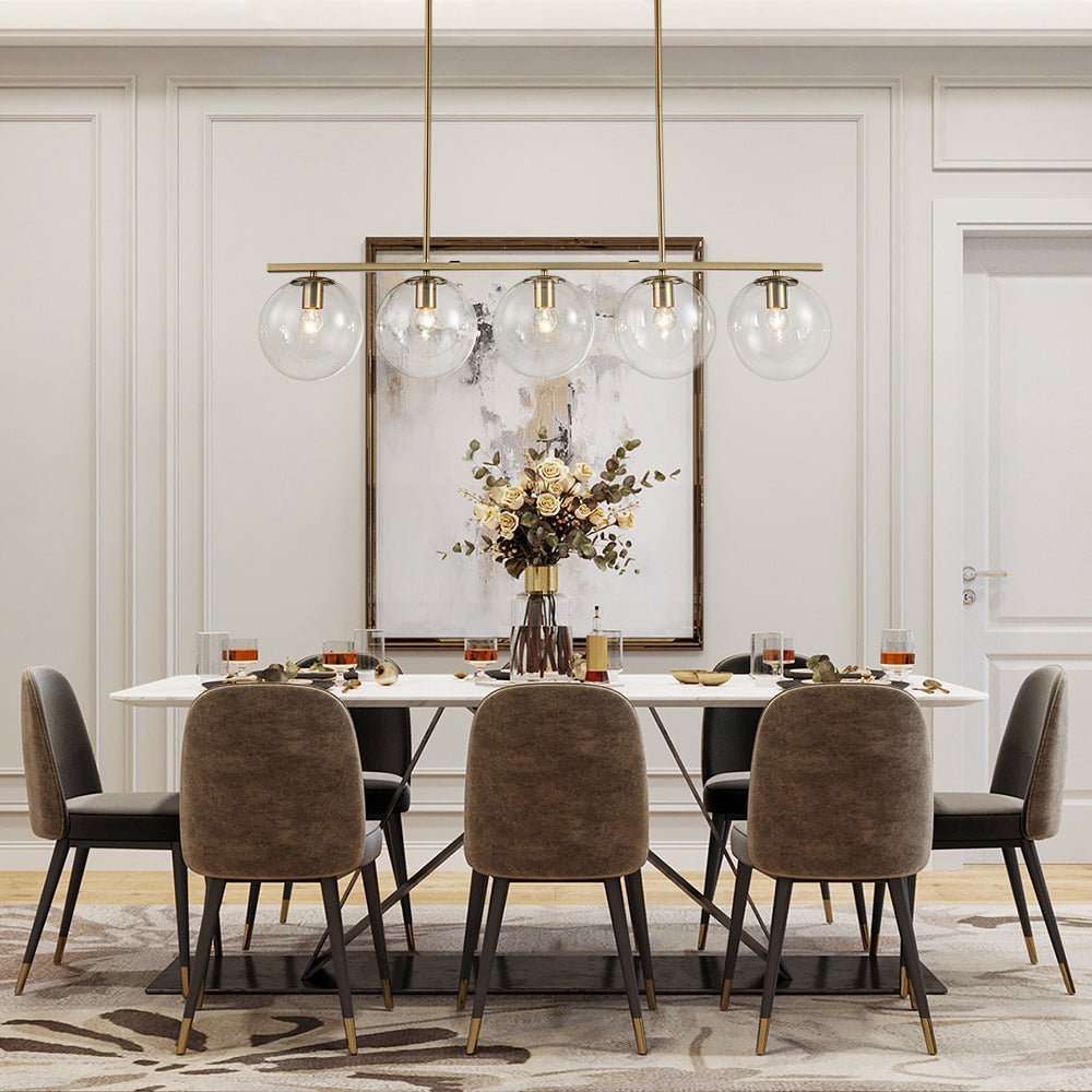 (OpenBox) Brass 5-Light Glass Globe Linear Pendant