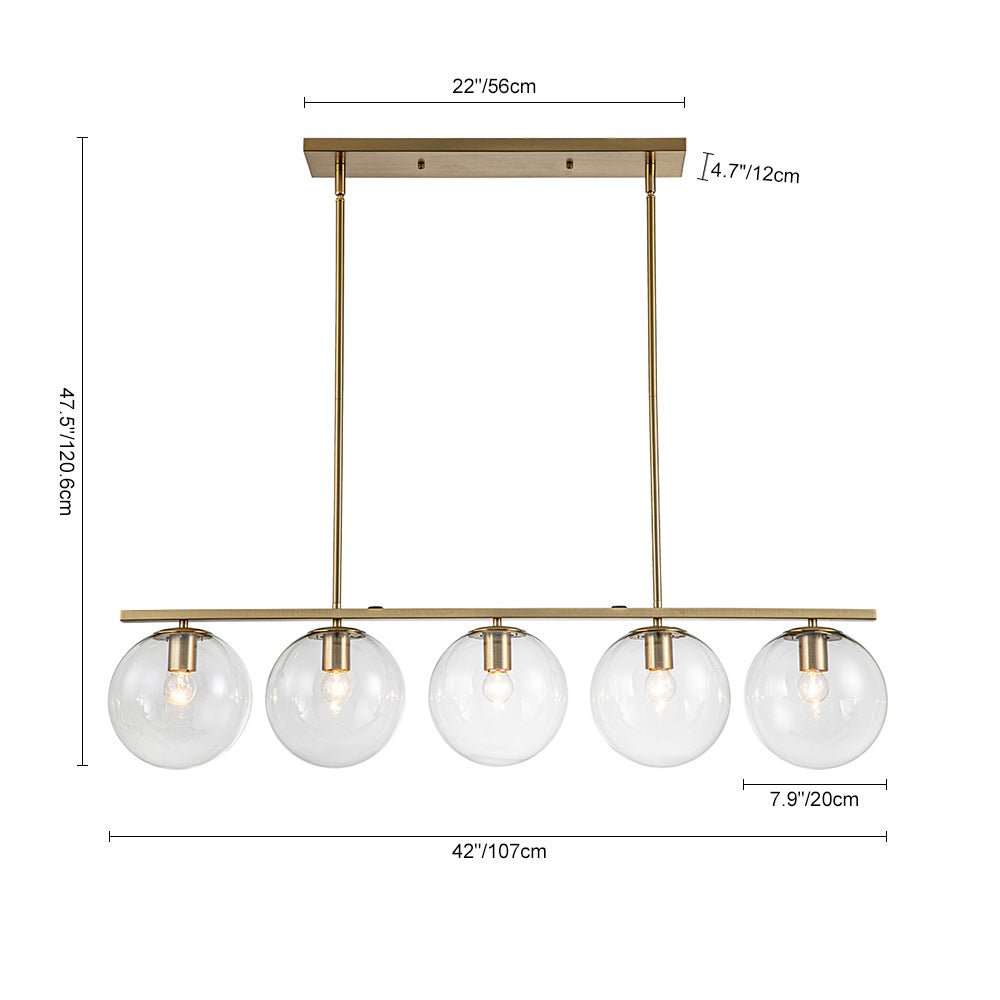 (OpenBox) Brass 5-Light Glass Globe Linear Pendant