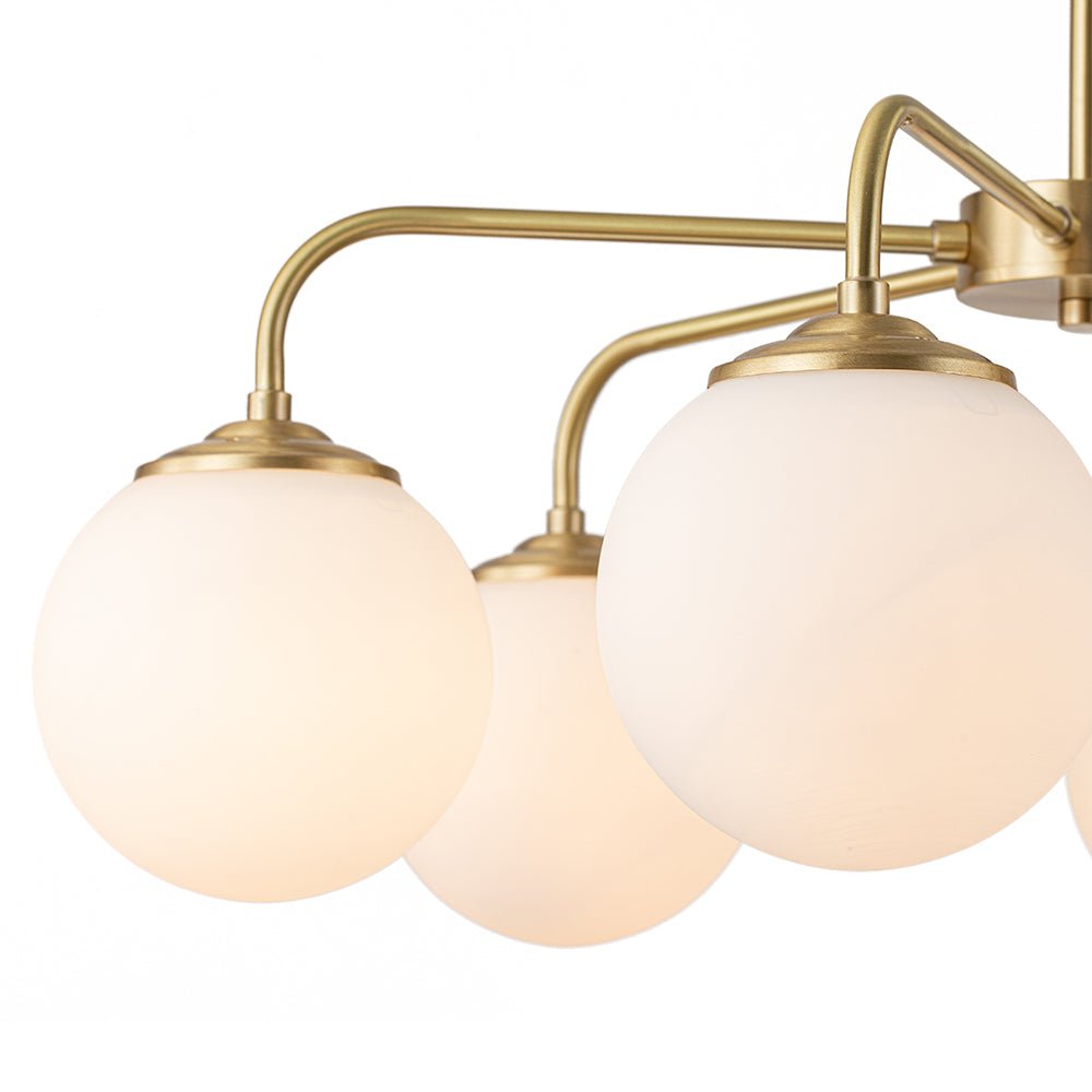 (OpenBox) Brass 6-Light Milky White Globe Round Chandelier