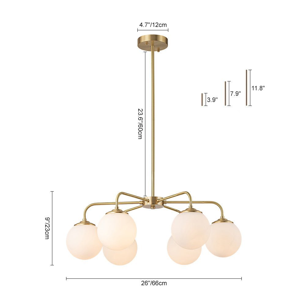 (OpenBox) Brass 6-Light Milky White Globe Round Chandelier