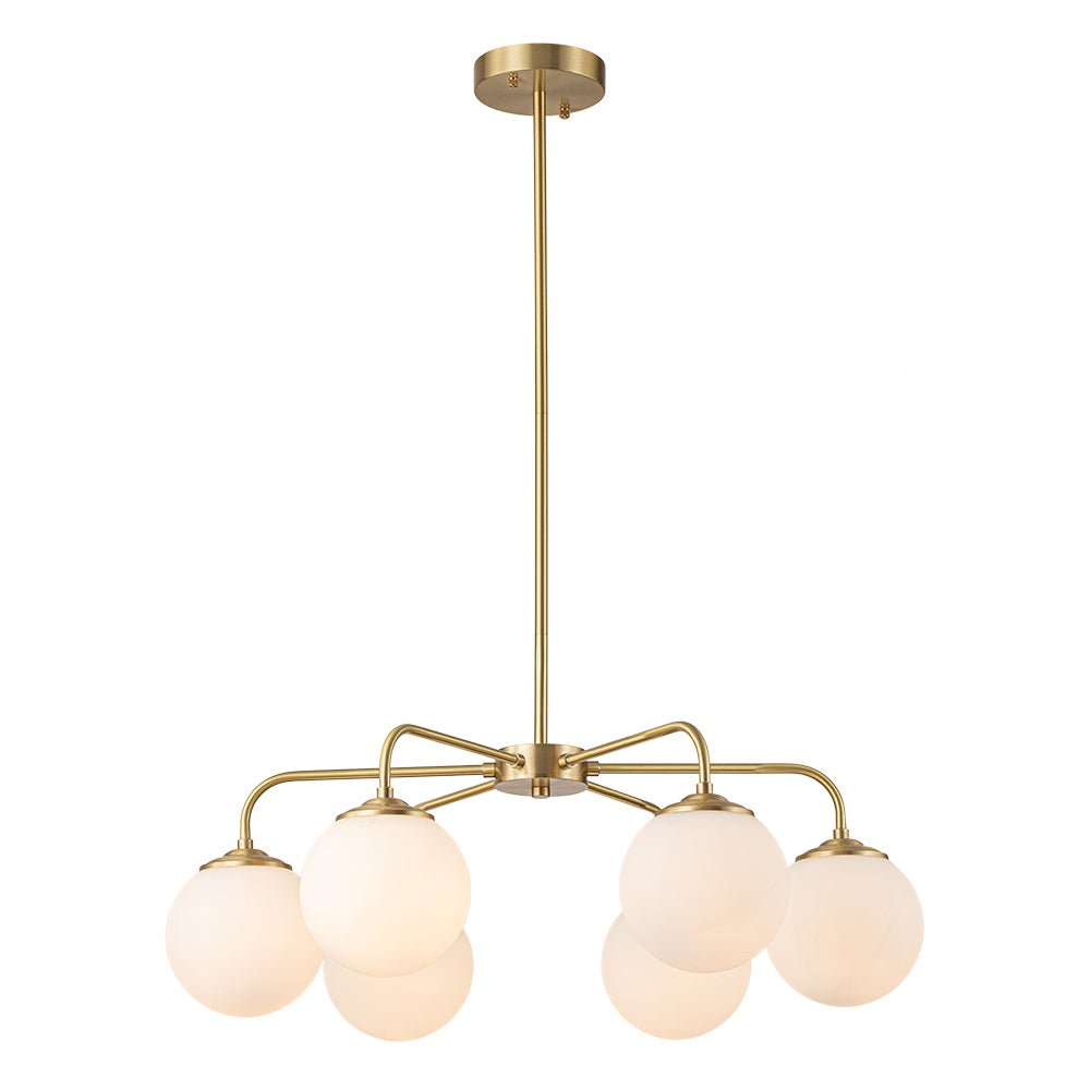 (OpenBox) Brass 6-Light Milky White Globe Round Chandelier