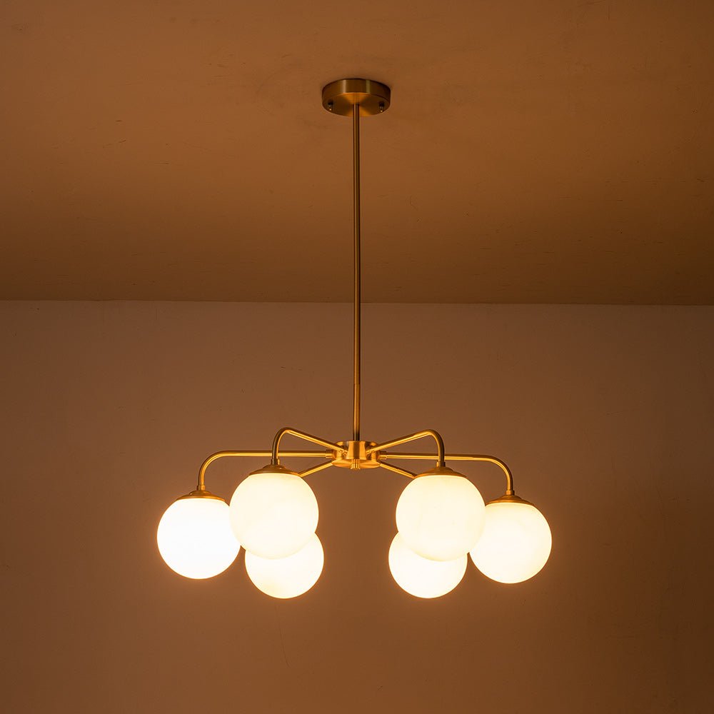 (OpenBox) Brass 6-Light Milky White Globe Round Chandelier