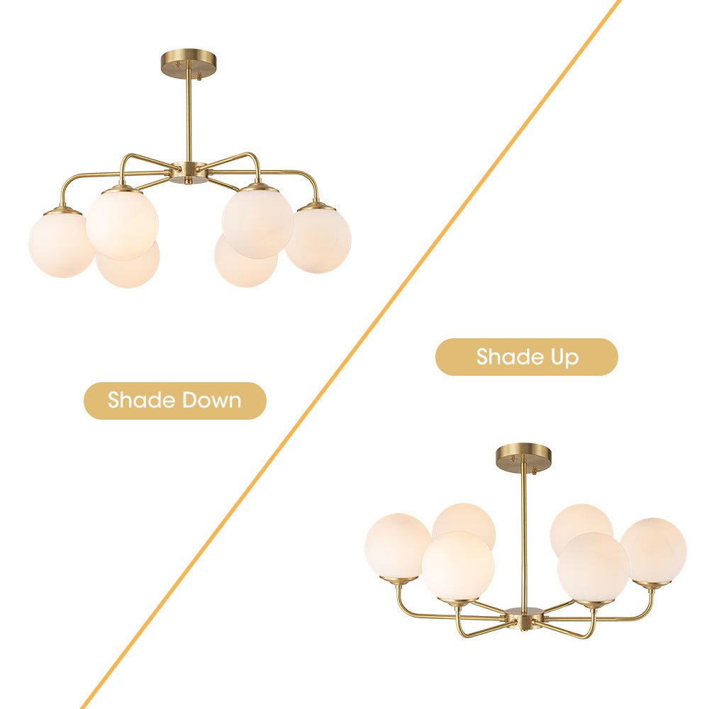 (OpenBox) Brass 6-Light Milky White Globe Round Chandelier