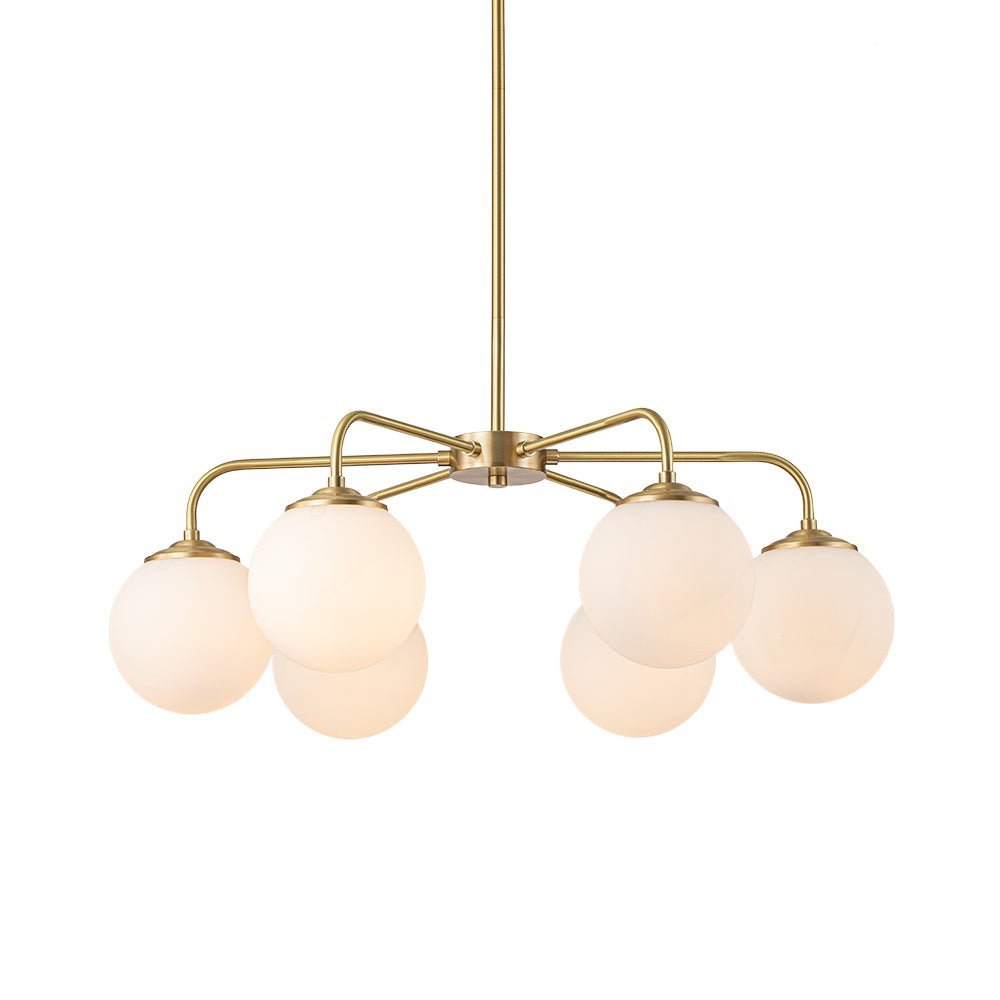 (OpenBox) Brass 6-Light Milky White Globe Round Chandelier