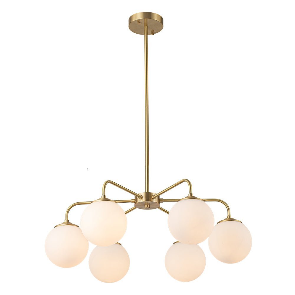 (OpenBox) Brass 6-Light Milky White Globe Round Chandelier