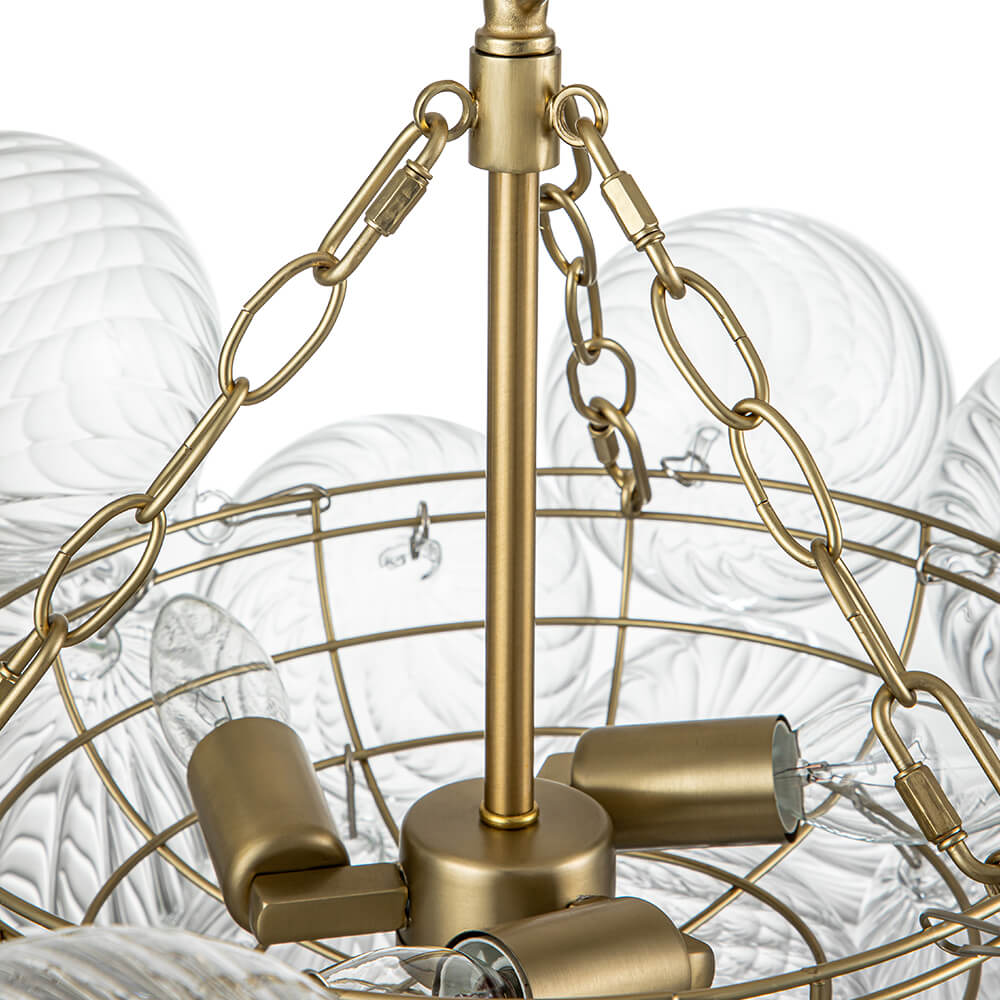 (OpenBox) Brass Cluster Ribbed Glass Globe Bubble Chandelier