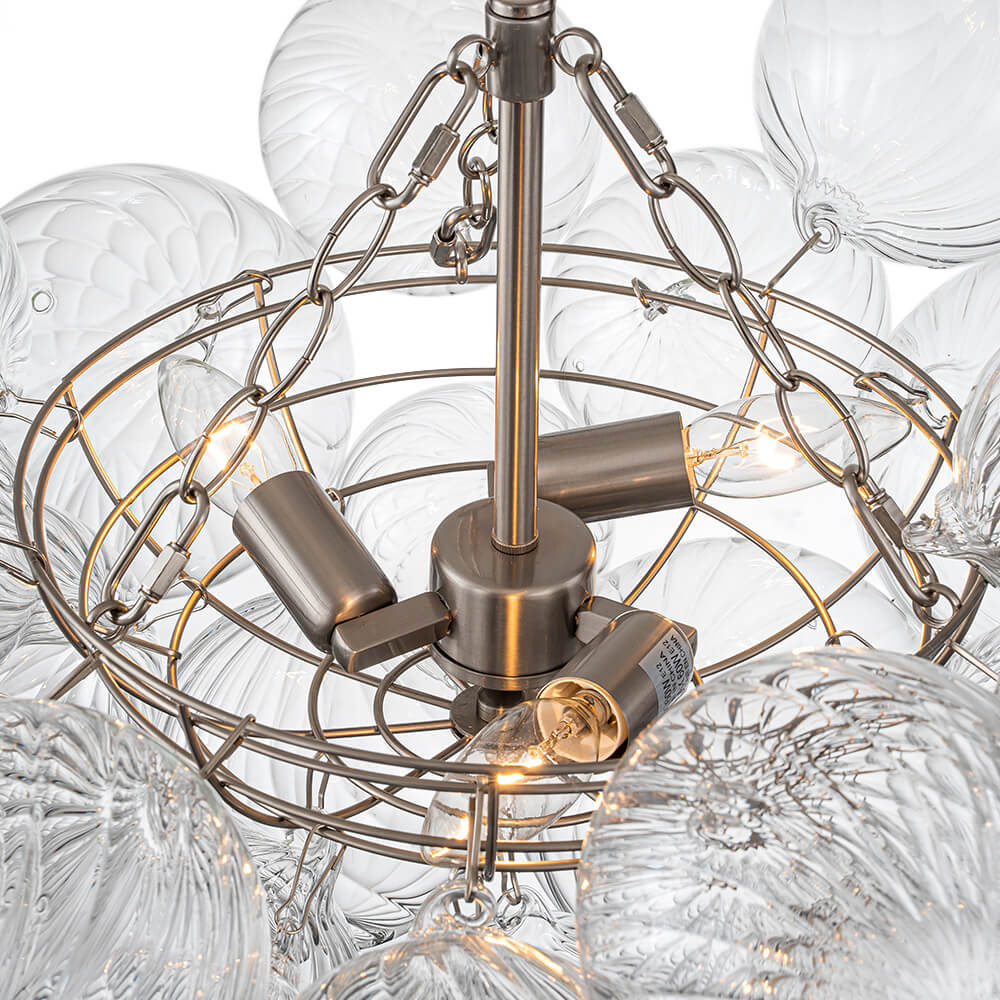 (OpenBox) Brass Cluster Ribbed Glass Globe Bubble Chandelier