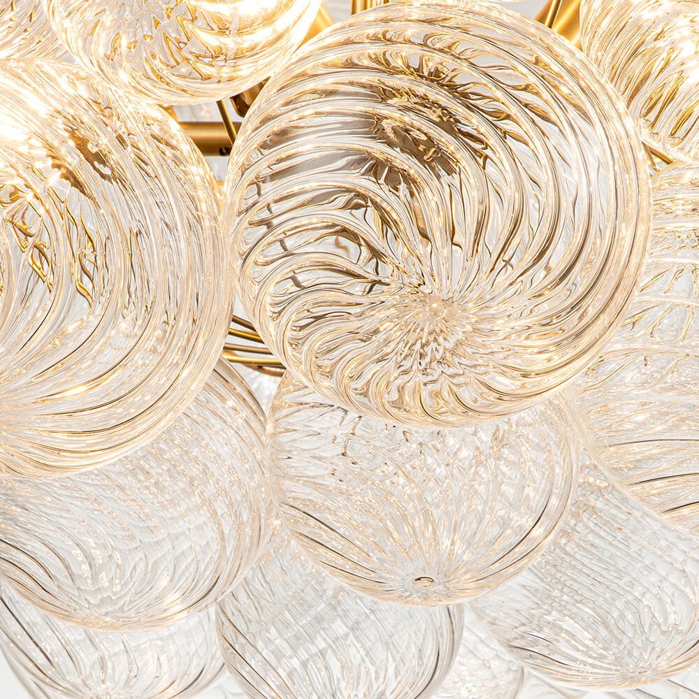(OpenBox) Brass Cluster Ribbed Glass Globe Bubble Chandelier