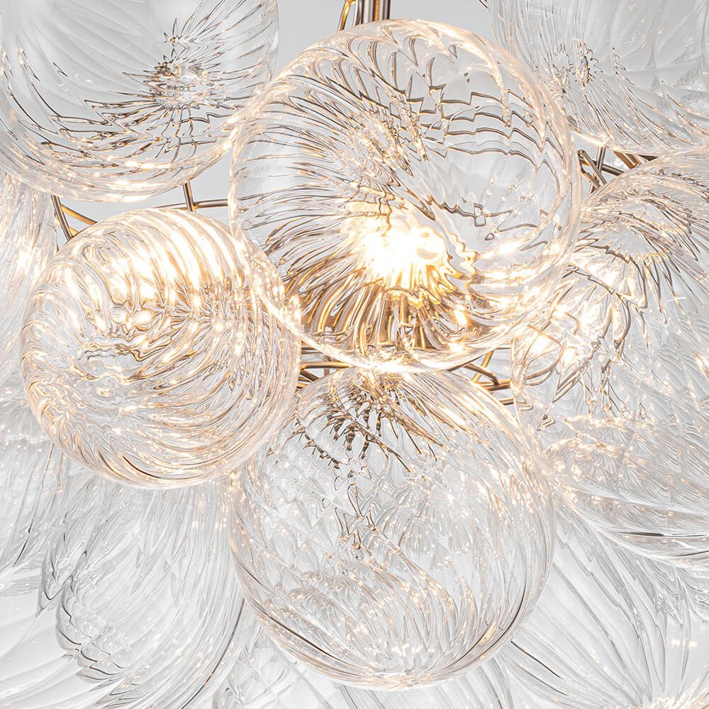 (OpenBox) Brass Cluster Ribbed Glass Globe Bubble Chandelier