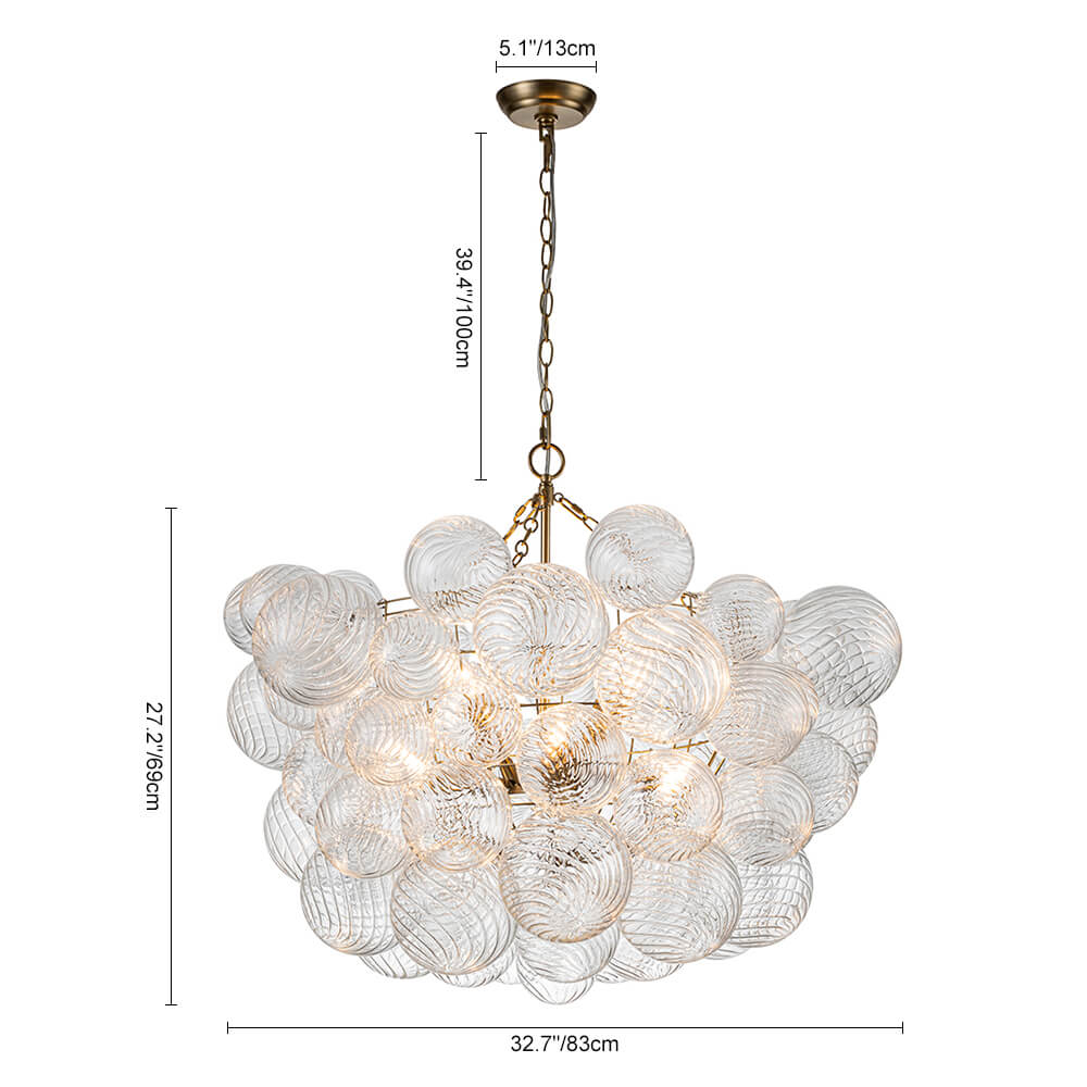 (OpenBox) Brass Cluster Ribbed Glass Globe Bubble Chandelier
