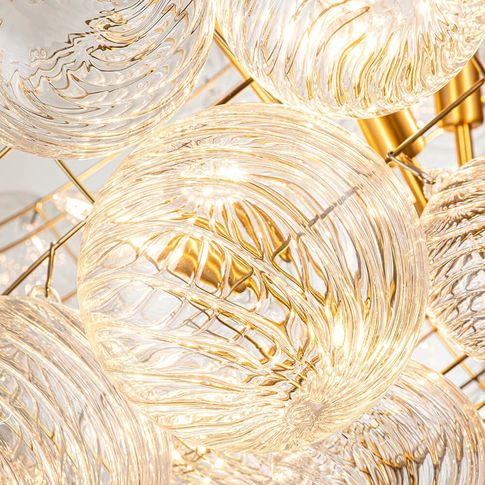 (OpenBox) Brass Cluster Ribbed Glass Globe Bubble Chandelier