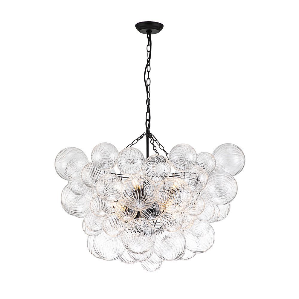 (OpenBox) Brass Cluster Ribbed Glass Globe Bubble Chandelier