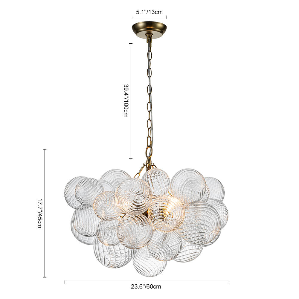 (OpenBox) Brass Cluster Ribbed Glass Globe Bubble Chandelier