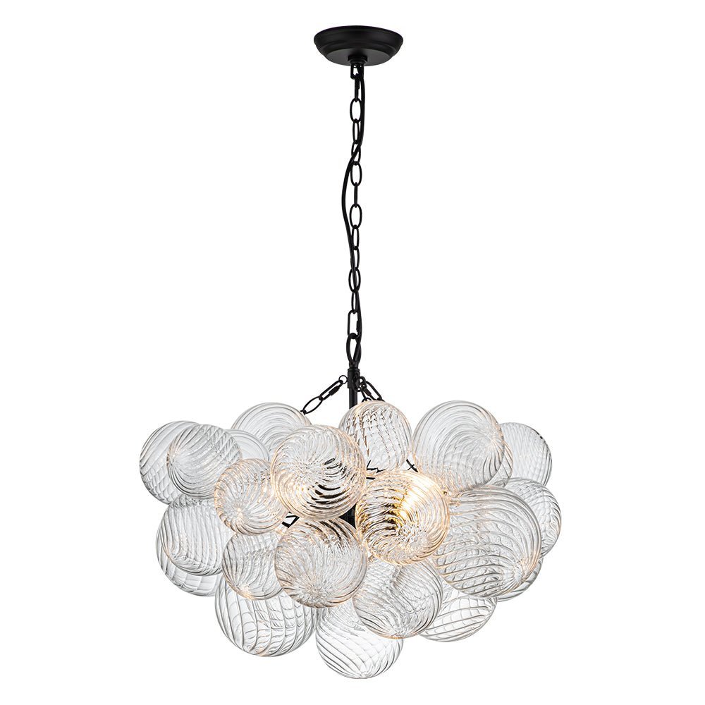 (OpenBox) Brass Cluster Ribbed Glass Globe Bubble Chandelier