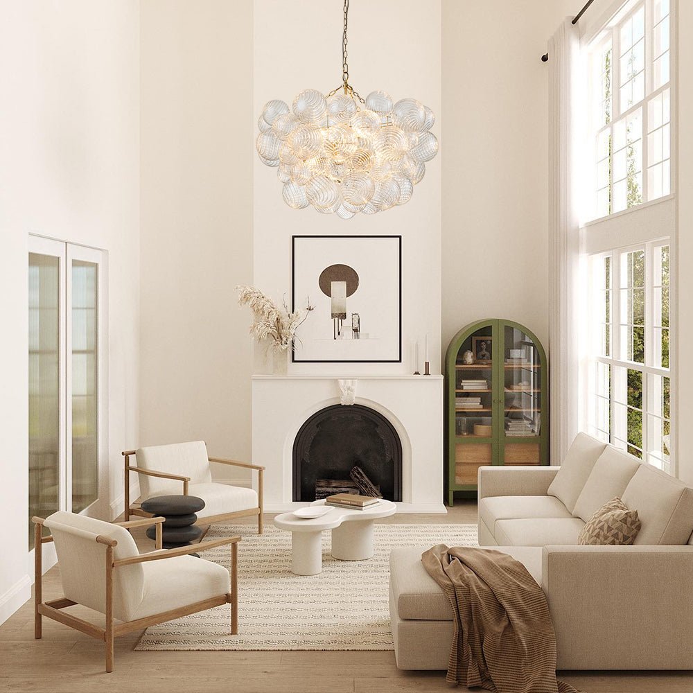 (OpenBox) Brass Cluster Ribbed Glass Globe Bubble Chandelier