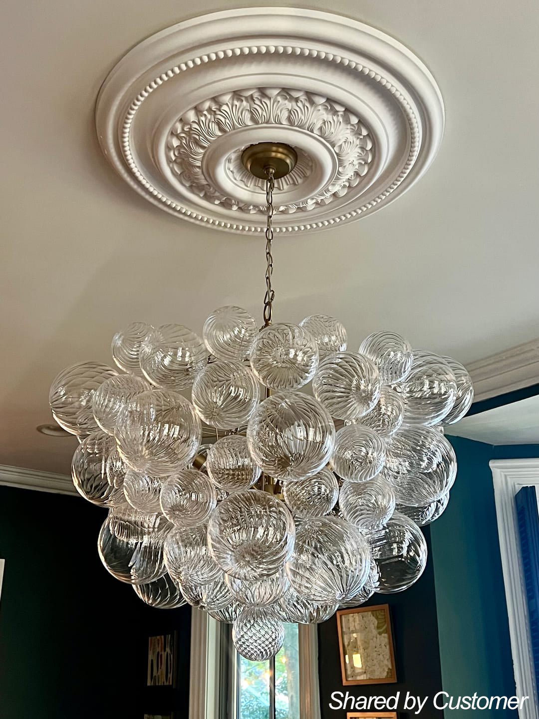 (OpenBox) Brass Cluster Ribbed Glass Globe Bubble Chandelier