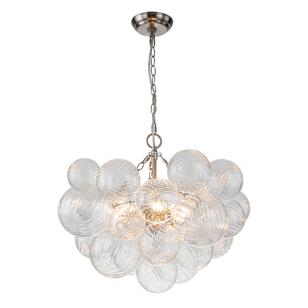 (OpenBox) Brass Cluster Ribbed Glass Globe Bubble Chandelier