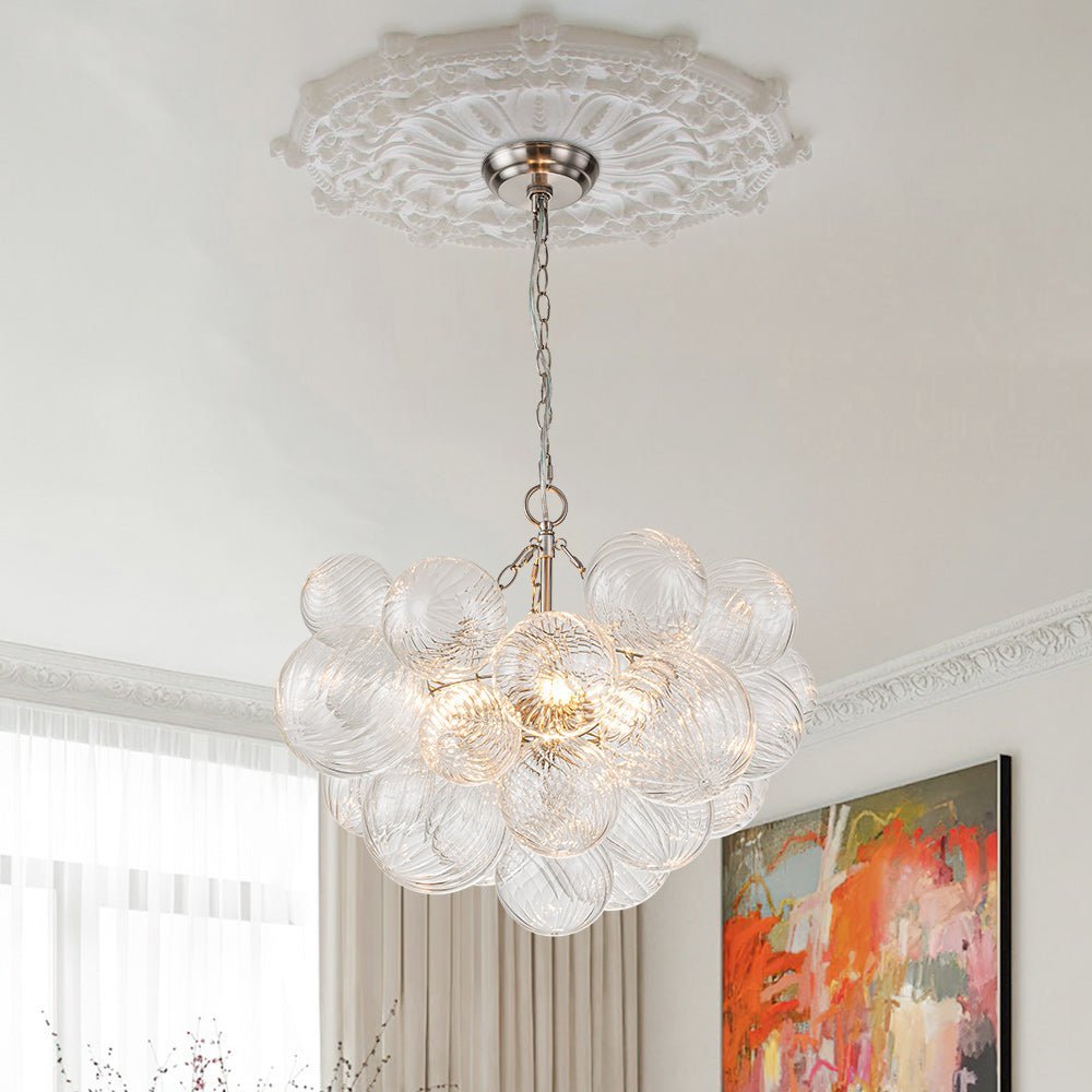 (OpenBox) Brass Cluster Ribbed Glass Globe Bubble Chandelier
