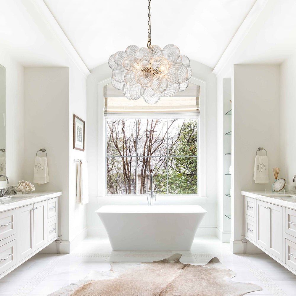 (OpenBox) Brass Cluster Ribbed Glass Globe Bubble Chandelier