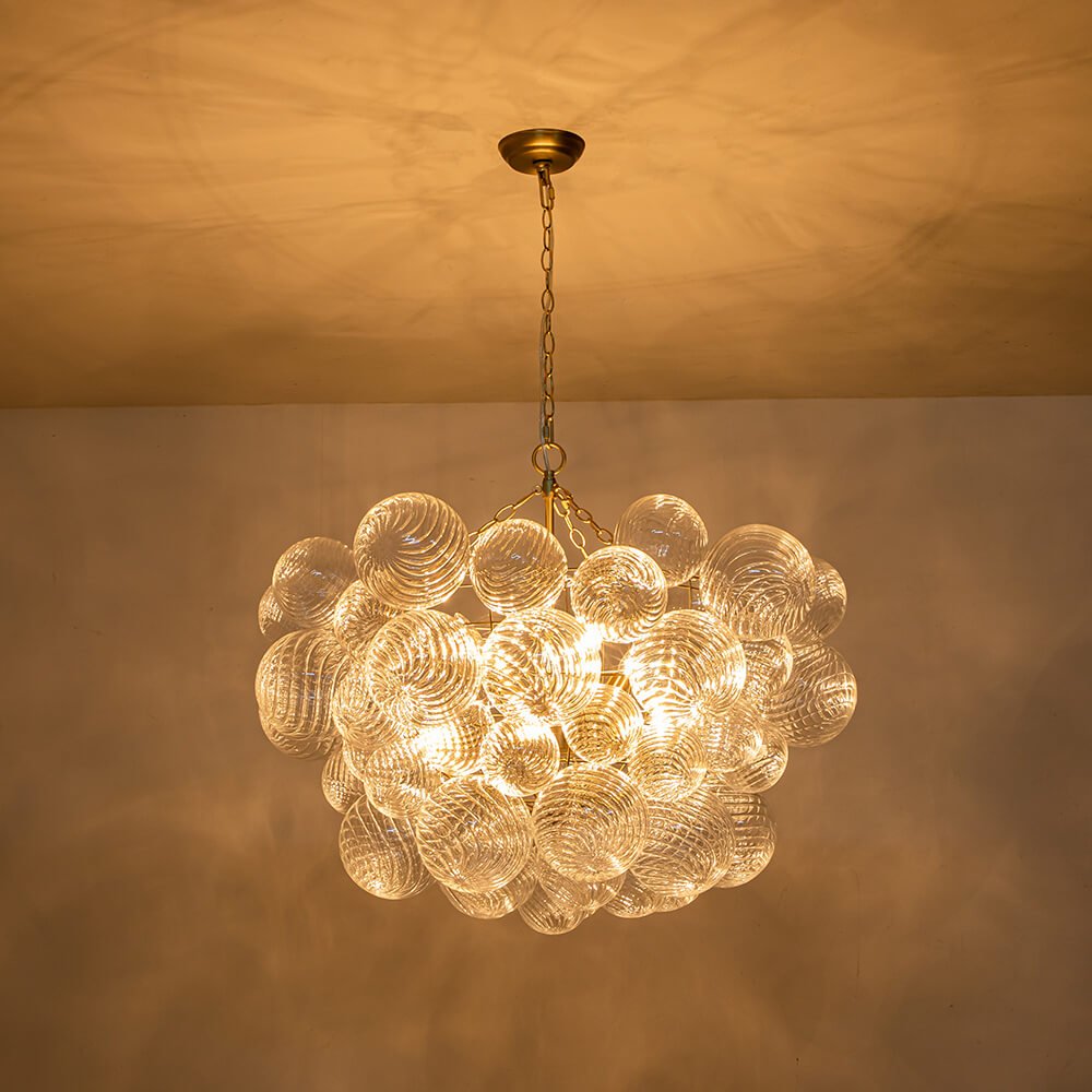(OpenBox) Brass Cluster Ribbed Glass Globe Bubble Chandelier