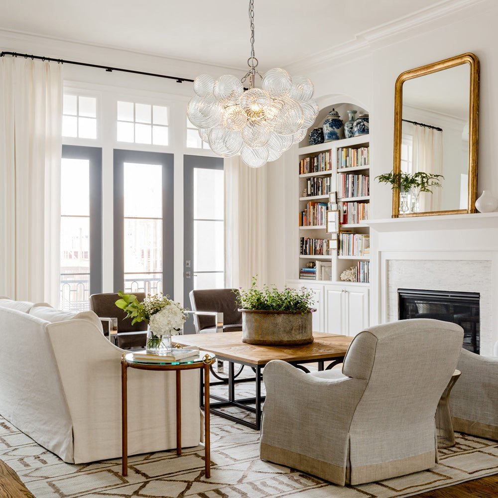 (OpenBox) Brass Cluster Ribbed Glass Globe Bubble Chandelier