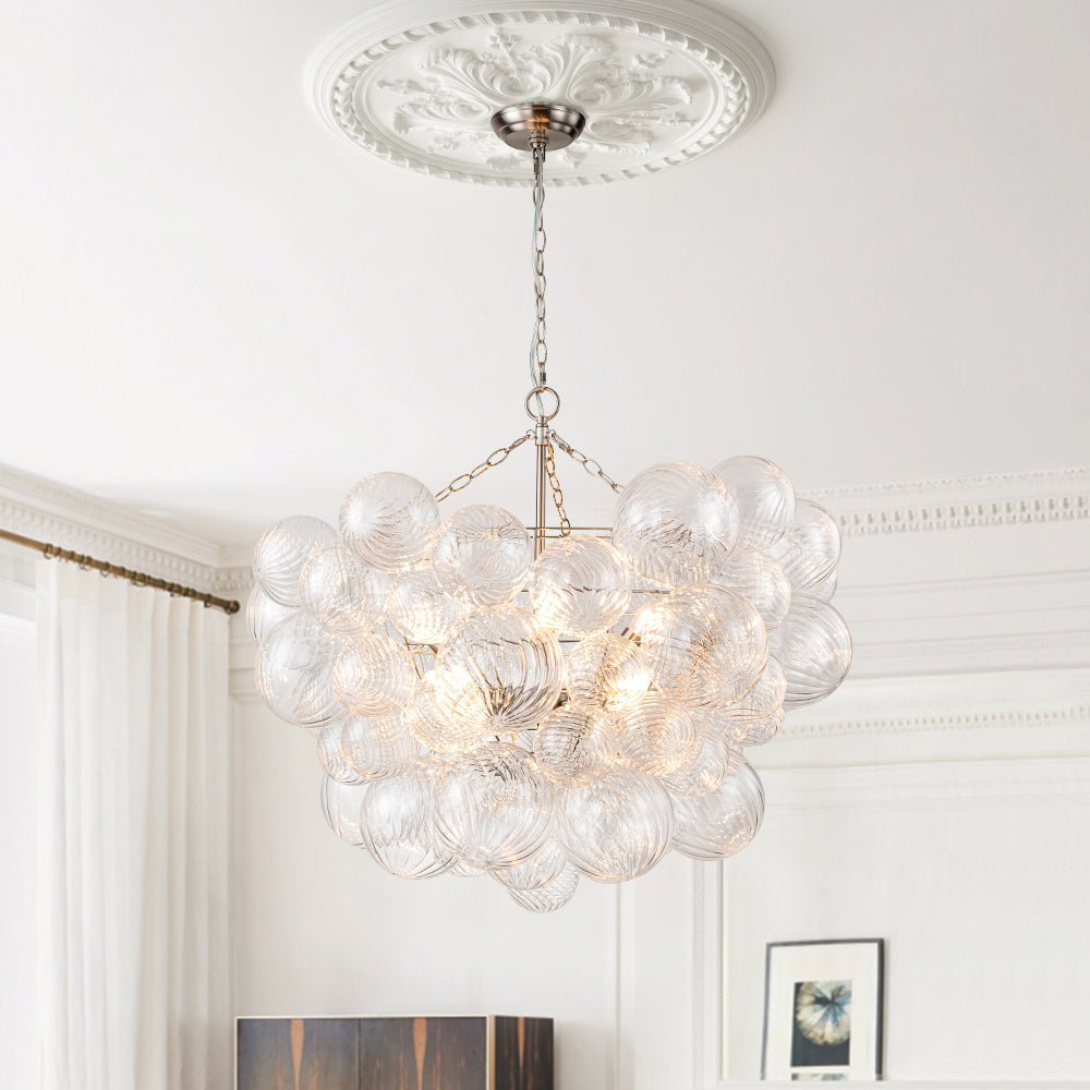 (OpenBox) Brass Cluster Ribbed Glass Globe Bubble Chandelier