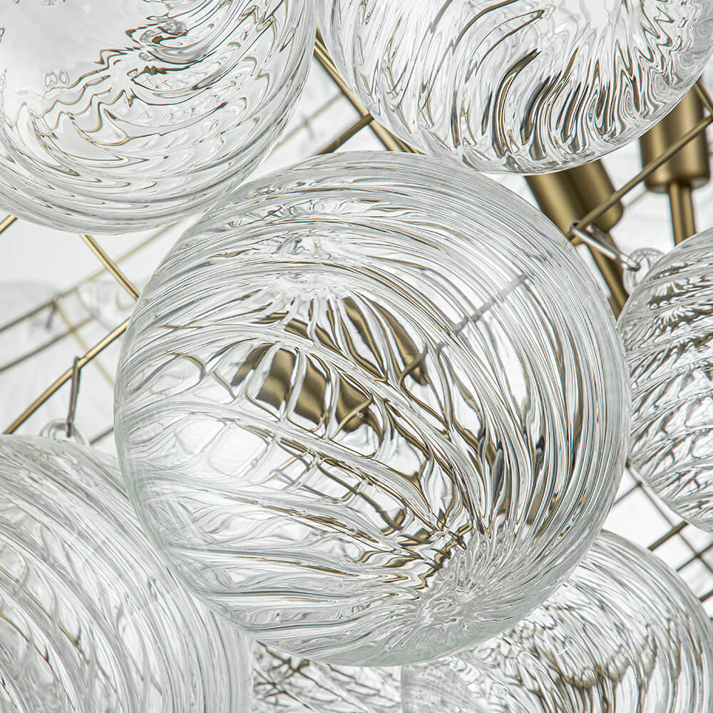 (OpenBox) Brass Cluster Ribbed Glass Globe Bubble Chandelier