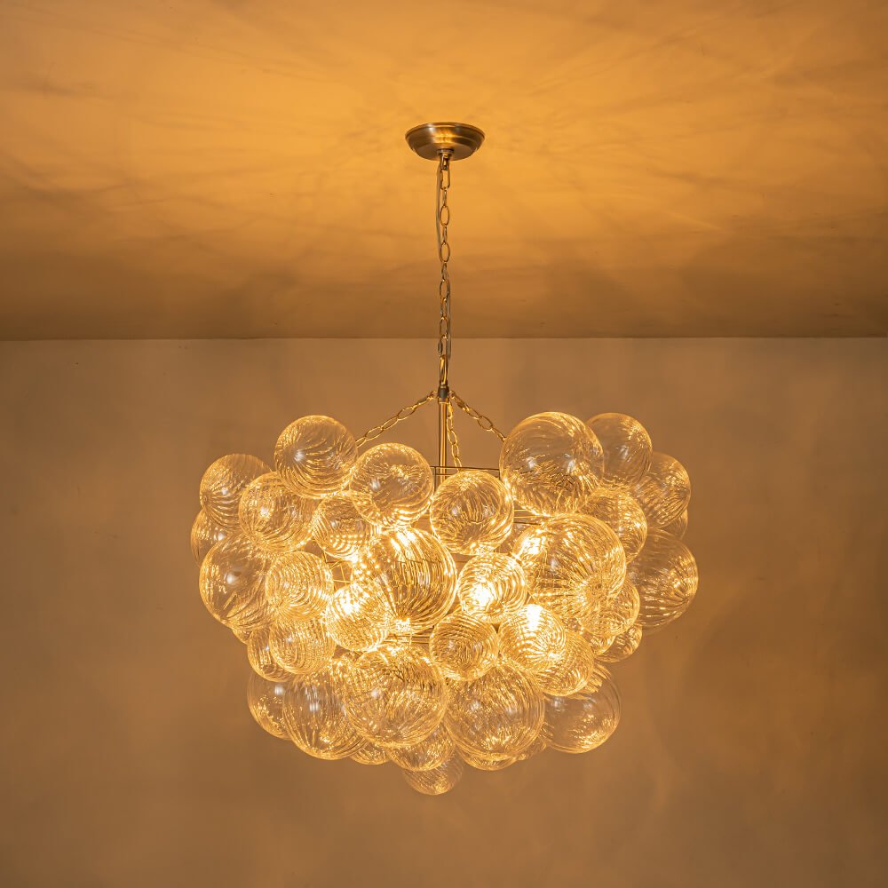 (OpenBox) Brass Cluster Ribbed Glass Globe Bubble Chandelier