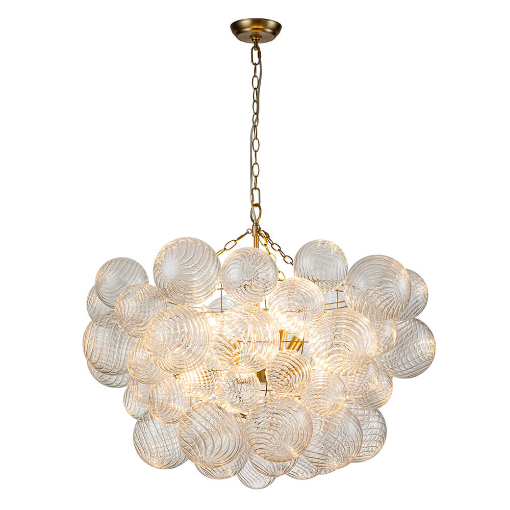 (OpenBox) Brass Cluster Ribbed Glass Globe Bubble Chandelier