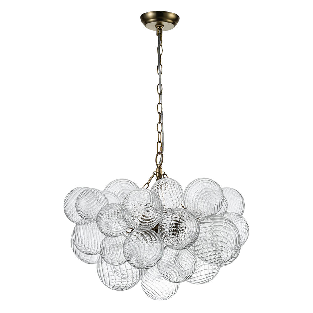 (OpenBox) Brass Cluster Ribbed Glass Globe Bubble Chandelier