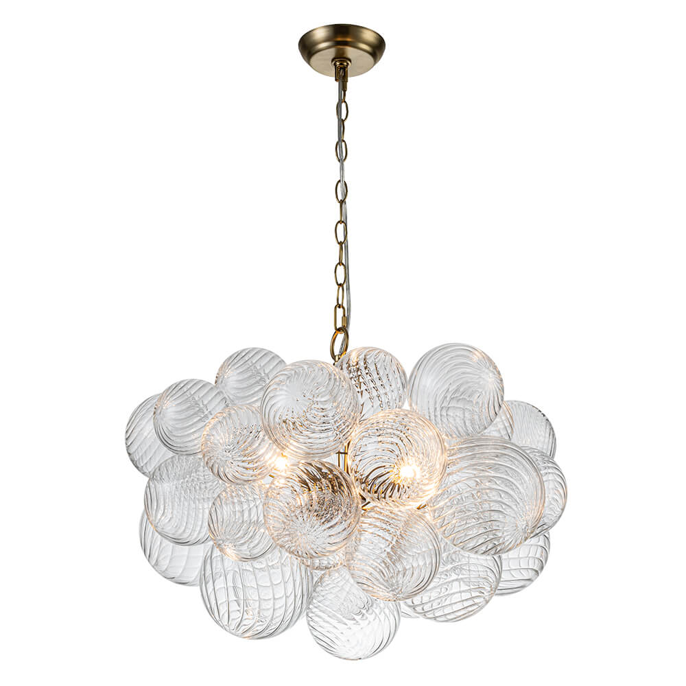 (OpenBox) Brass Cluster Ribbed Glass Globe Bubble Chandelier