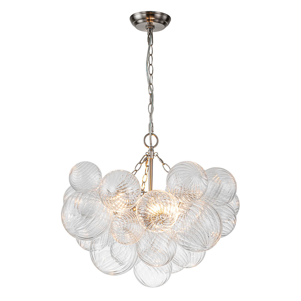 (OpenBox) Brass Cluster Ribbed Glass Globe Bubble Chandelier