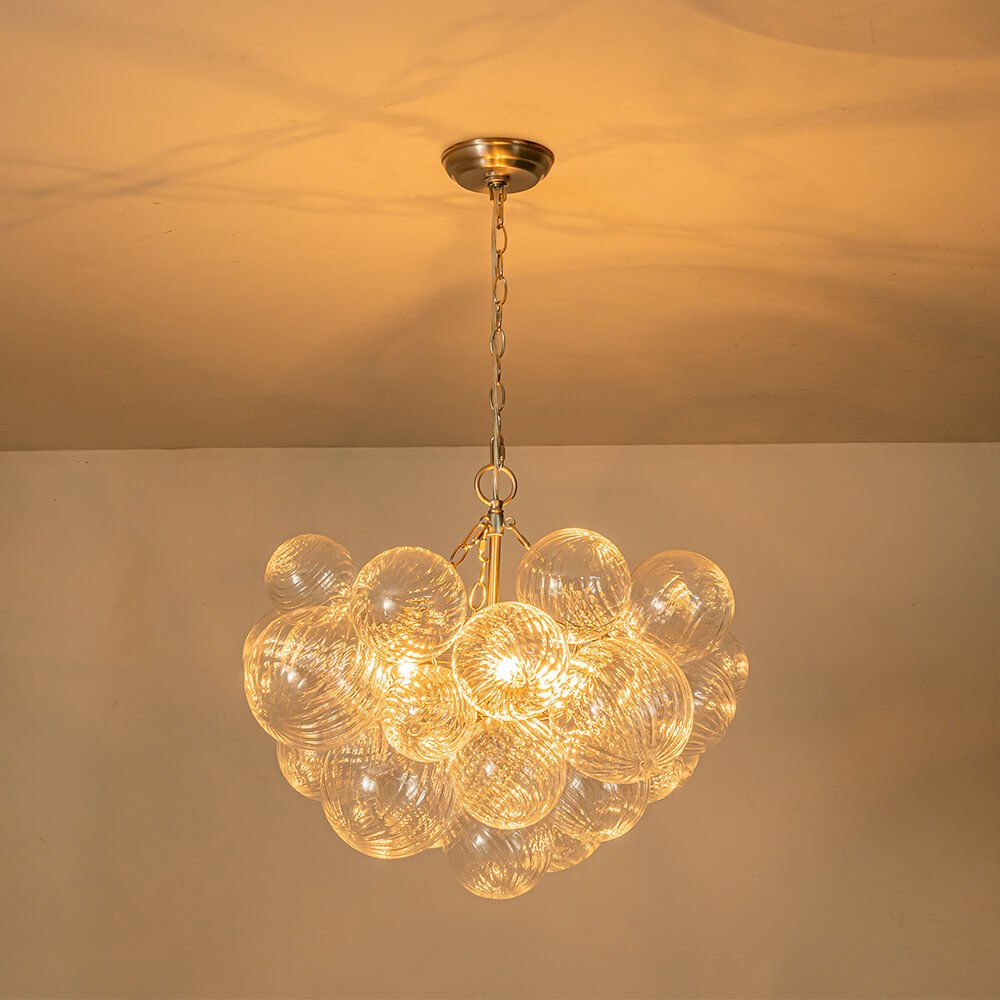 (OpenBox) Brass Cluster Ribbed Glass Globe Bubble Chandelier