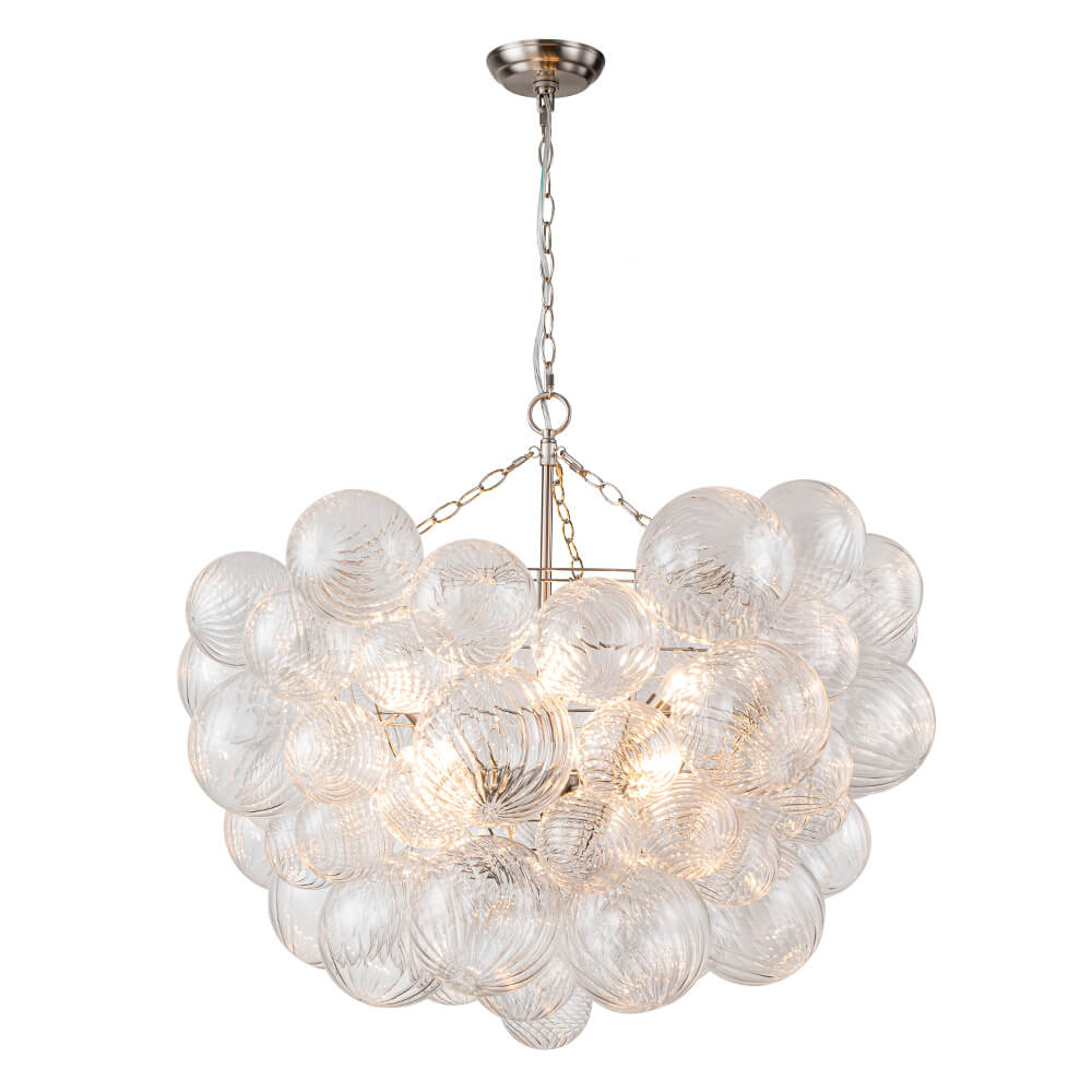 (OpenBox) Brass Cluster Ribbed Glass Globe Bubble Chandelier
