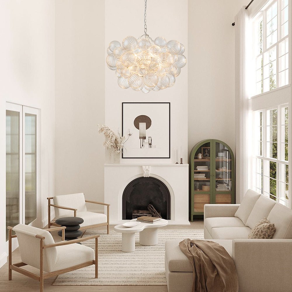 (OpenBox) Brass Cluster Ribbed Glass Globe Bubble Chandelier