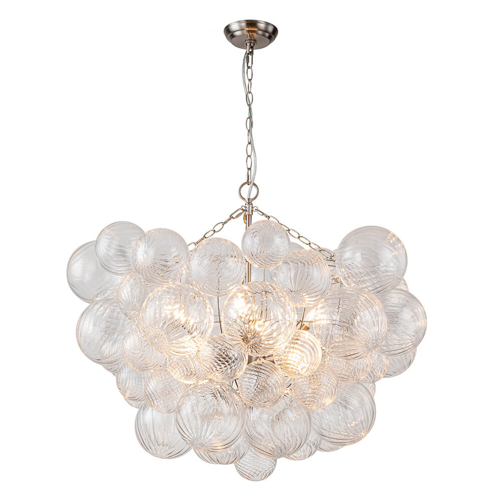 (OpenBox) Brass Cluster Ribbed Glass Globe Bubble Chandelier