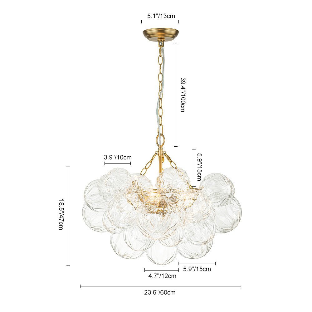 (OpenBox) Brass Cluster Sculpture Texture Glass Globe Bubble Chandelier
