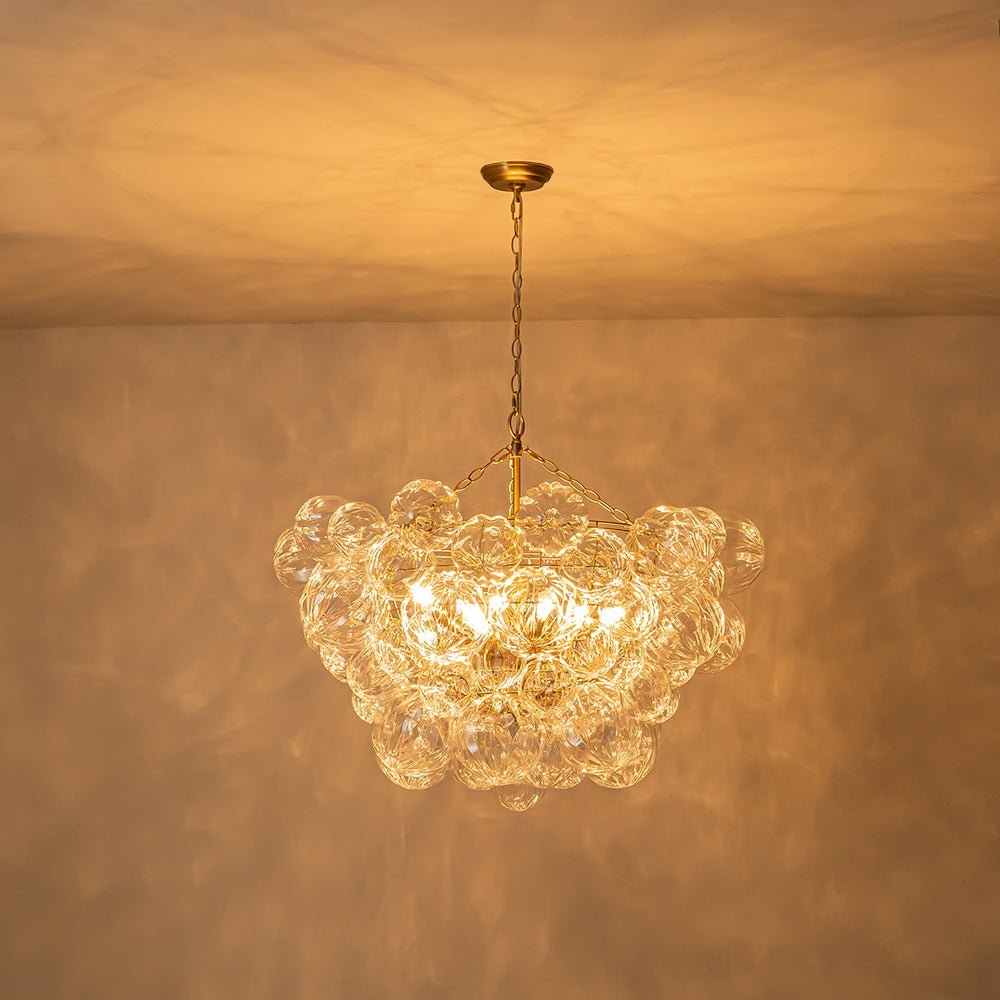 (OpenBox) Brass Cluster Sculpture Texture Glass Globe Bubble Chandelier