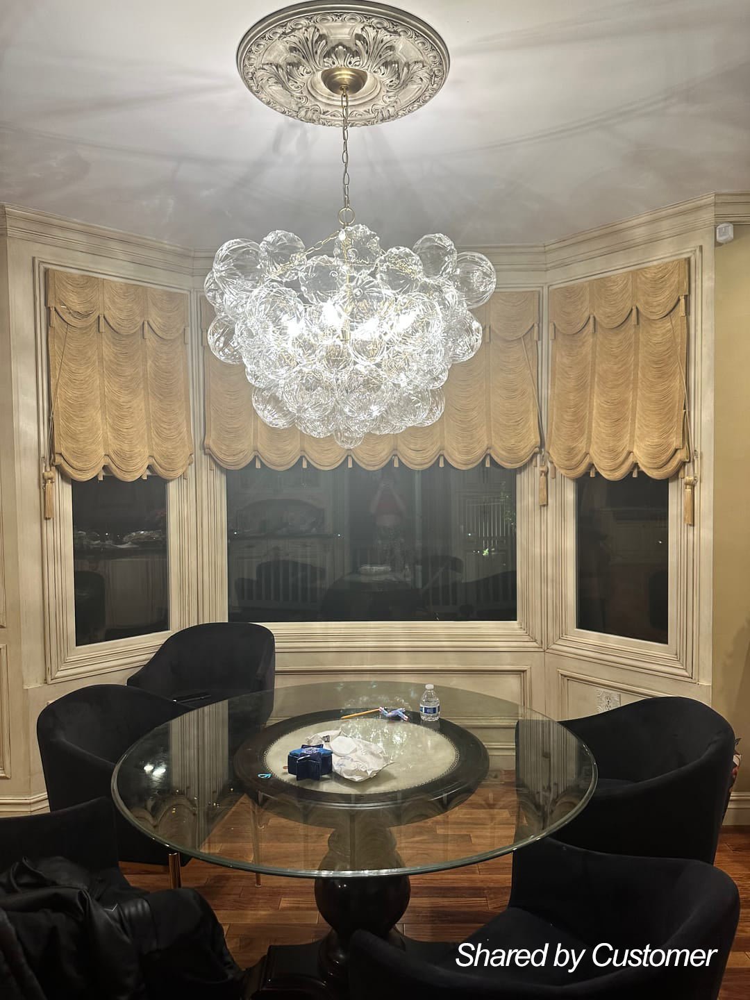(OpenBox) Brass Cluster Sculpture Texture Glass Globe Bubble Chandelier